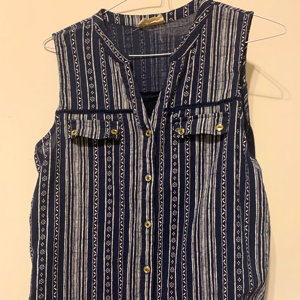 Blouse - short sleeves Navy top  - $13